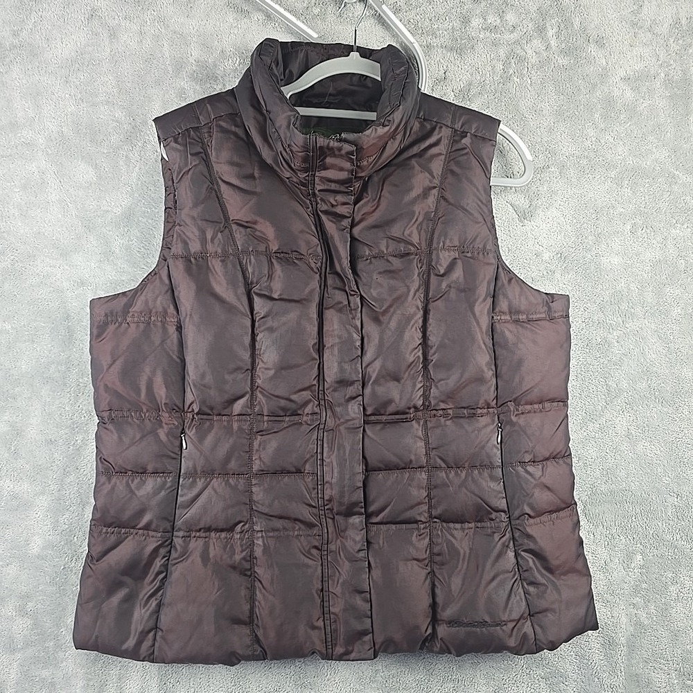 Eddie Bauer Vest Premium Goose Down Womens Size XL Brown Pockets Hiking